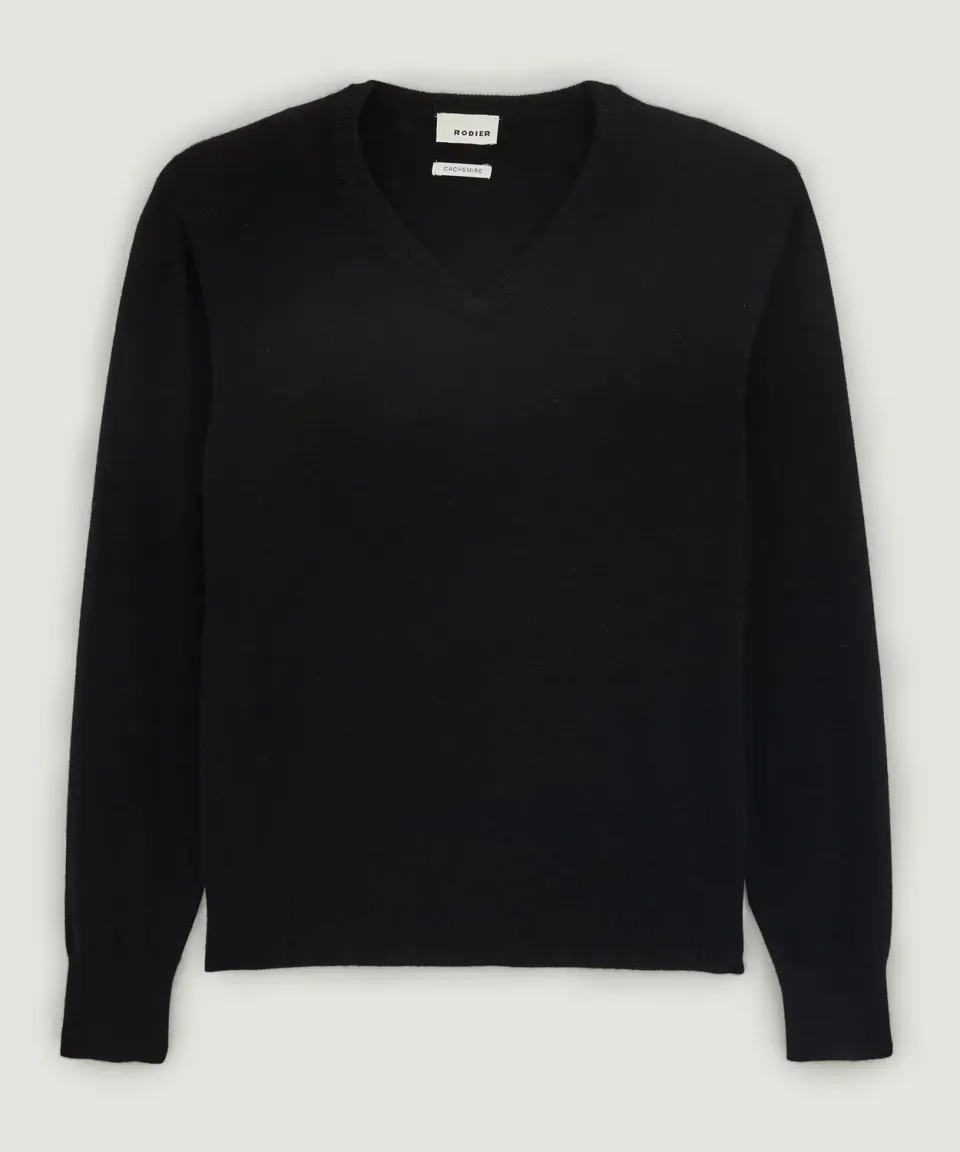 Rodier Maglione Scollo V Cashmere Uomo Nero Elegante