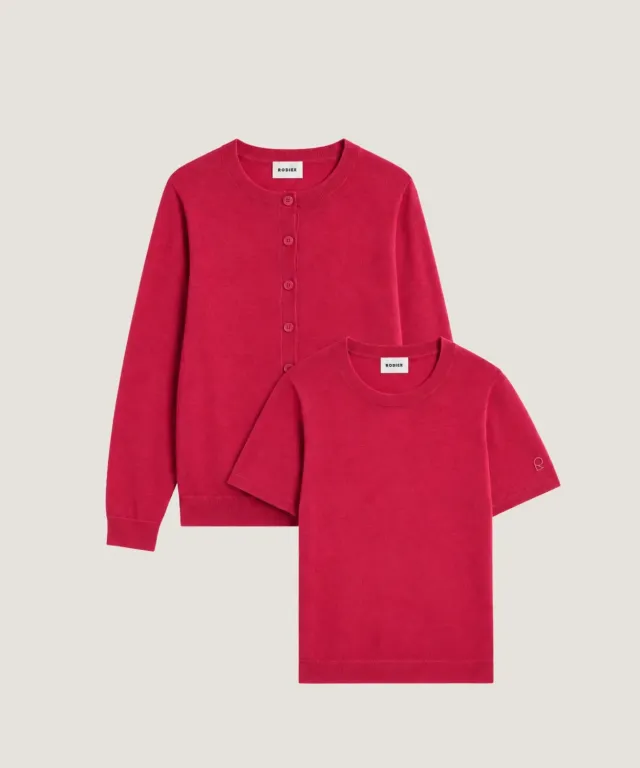 Rodier twin-set lana merino fucsia cardigan