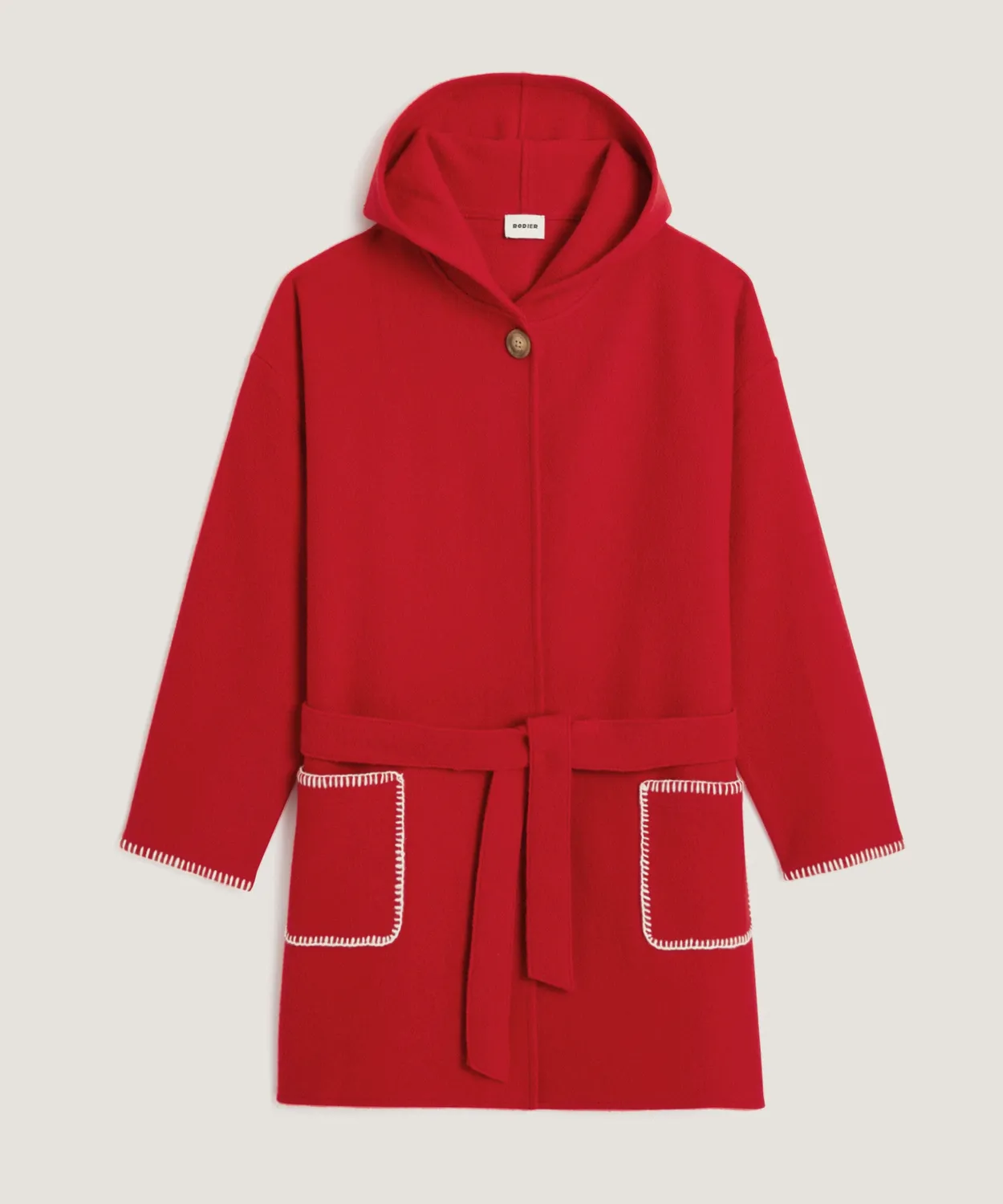 Rodier Cappotto Lana Cotta con Cappuccio Rosso