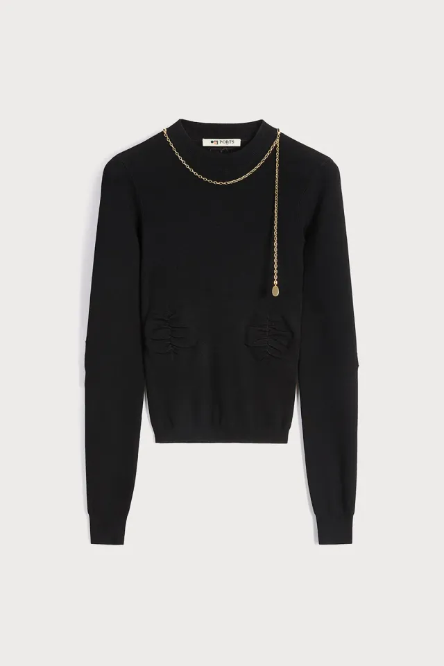 PORTS Gold Metal Knitwear maglia nera catena oro