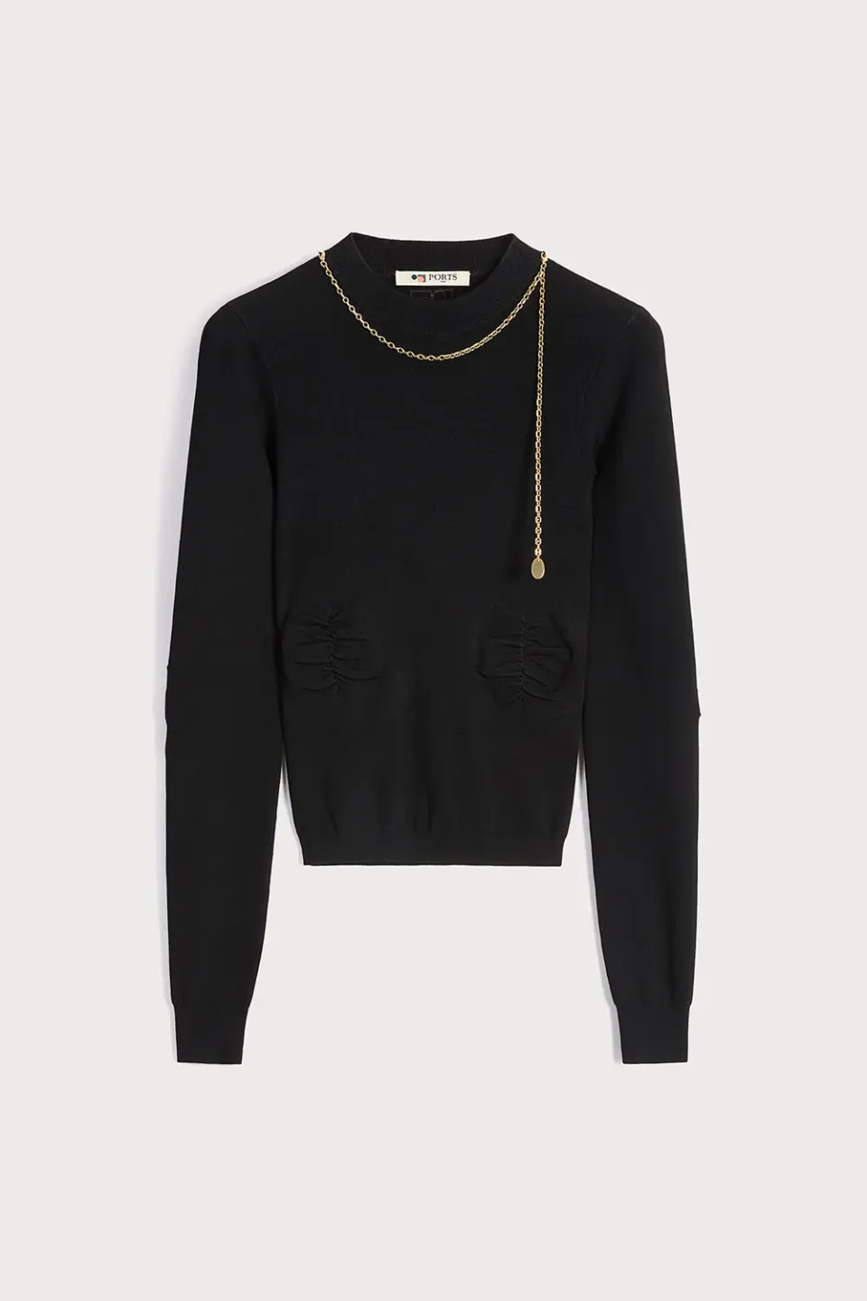 PORTS Gold Metal Knitwear maglia nera catena oro