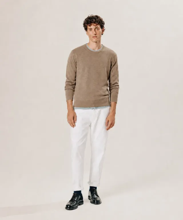 Rodier Maglione girocollo lana merino cammello uomo