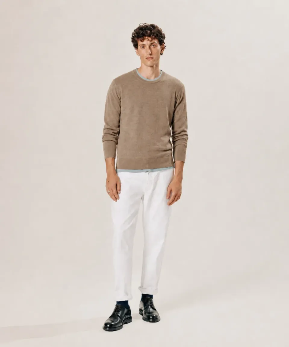 Rodier Maglione girocollo lana merino cammello uomo