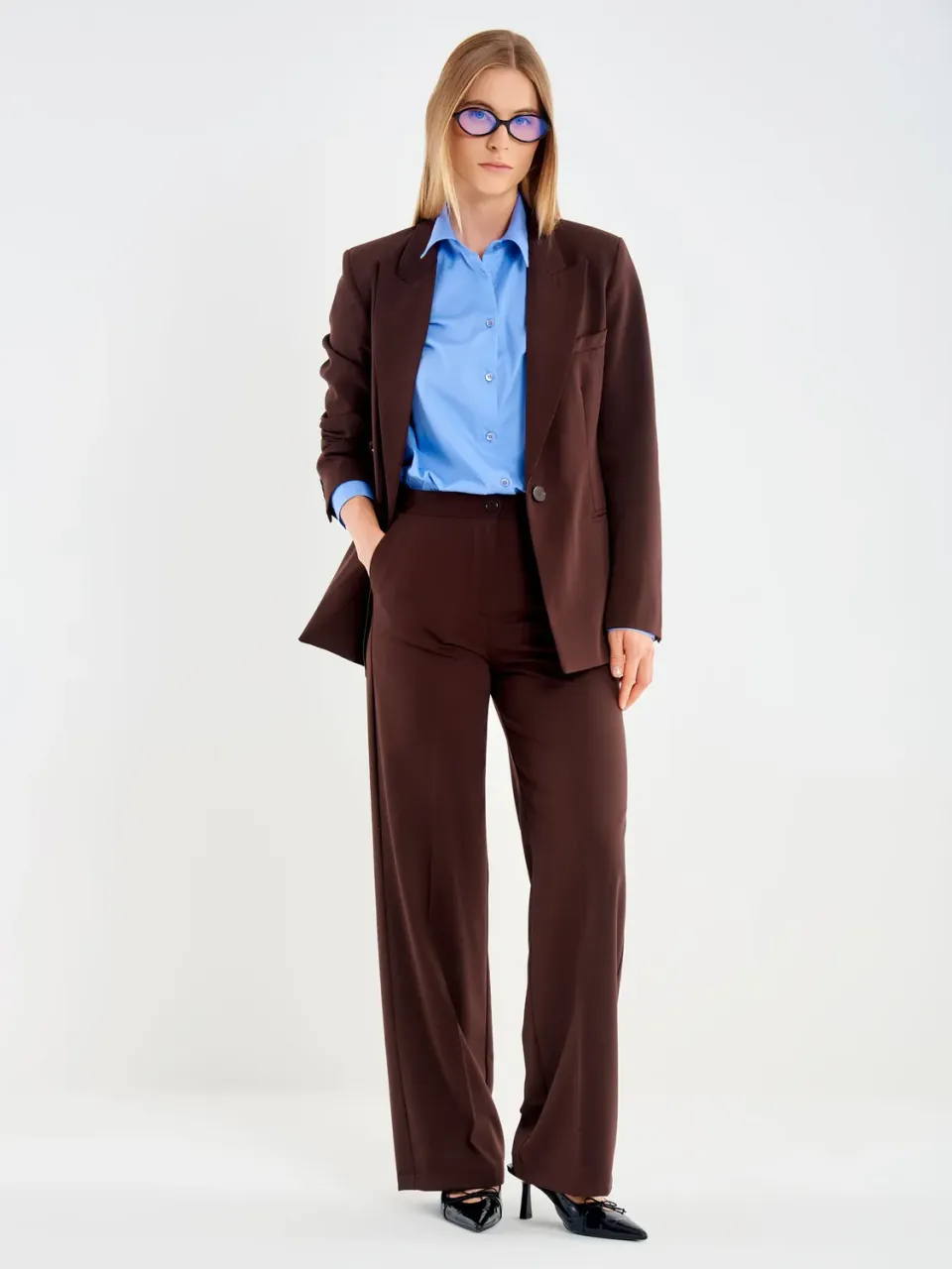 VICOLO Pantalone Palazzo Fondente Piega Stirata XS