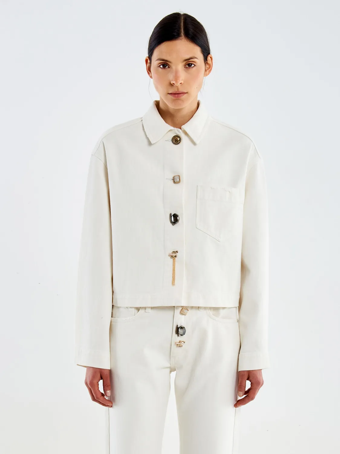 Vicolo Overshirt denim burro con bottoni gioiello taglia S M