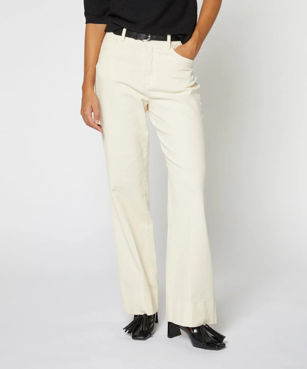 Rodier Pantaloni larghi velluto coste ecru vita alta