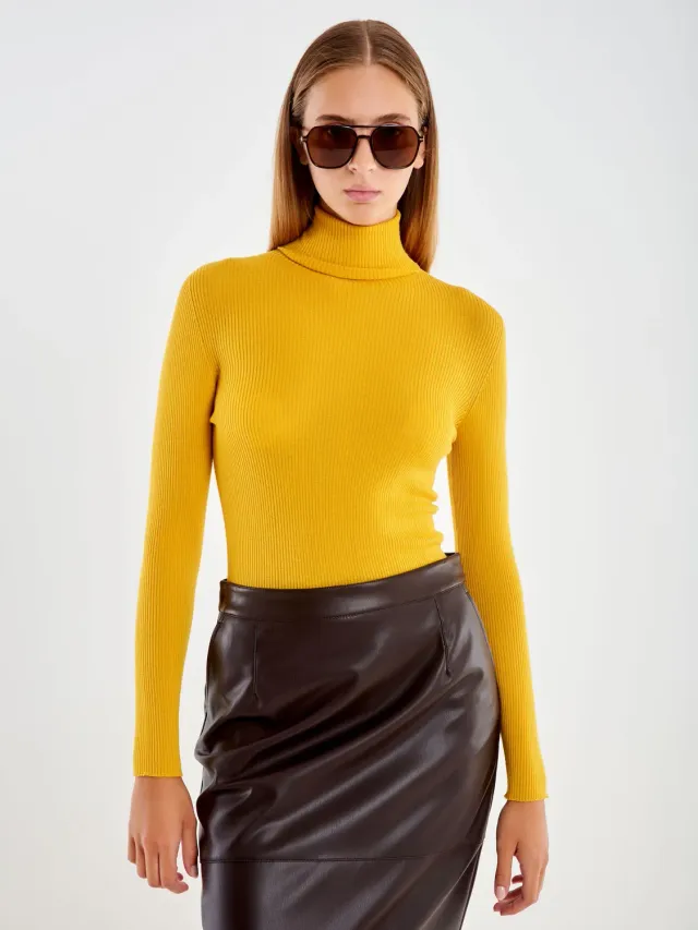 Vicolo Dolcevita a Costine maglia ocra taglia unica 100% lana