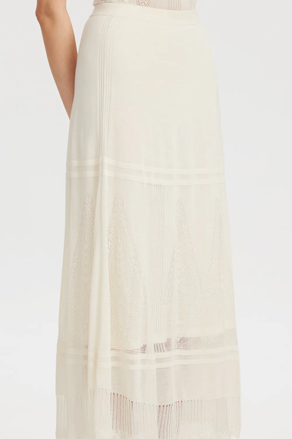 Ports Tiered Knit Skirt gonna maxi crema traforata