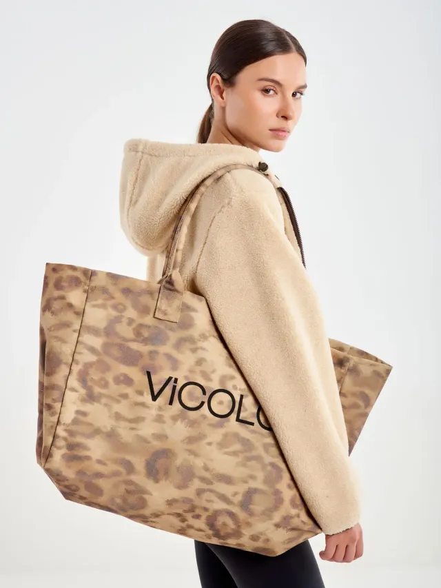 Vicolo Borsa Maxi Canvas Borsa a Mano Beige Taglia Unica