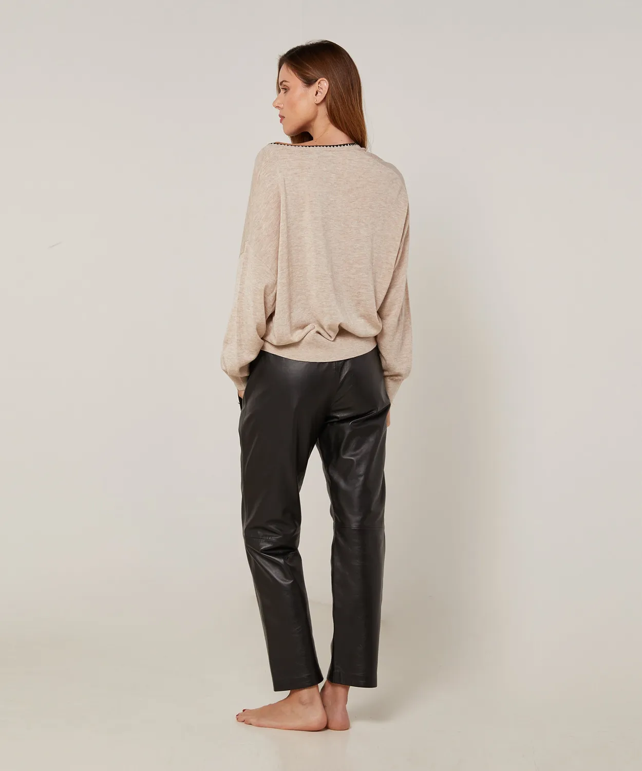Rodier maglione scollo V maglia fine beige ampio