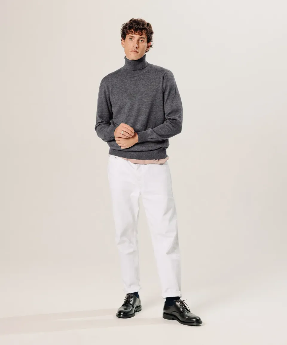 Rodier maglione dolcevita lana merino grigio scuro uomo