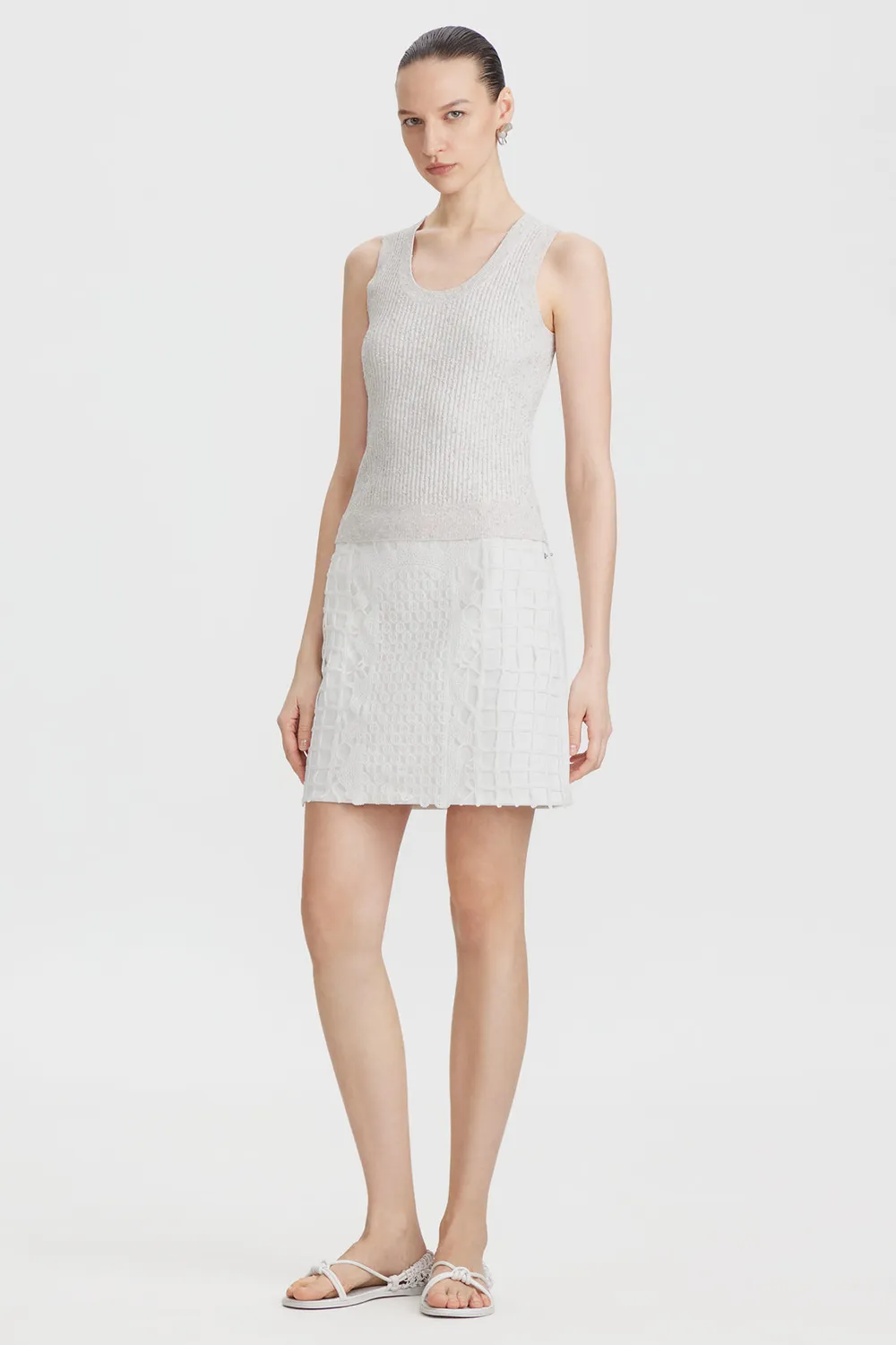 PORTS 1961 minigonna crochet bianca borchie