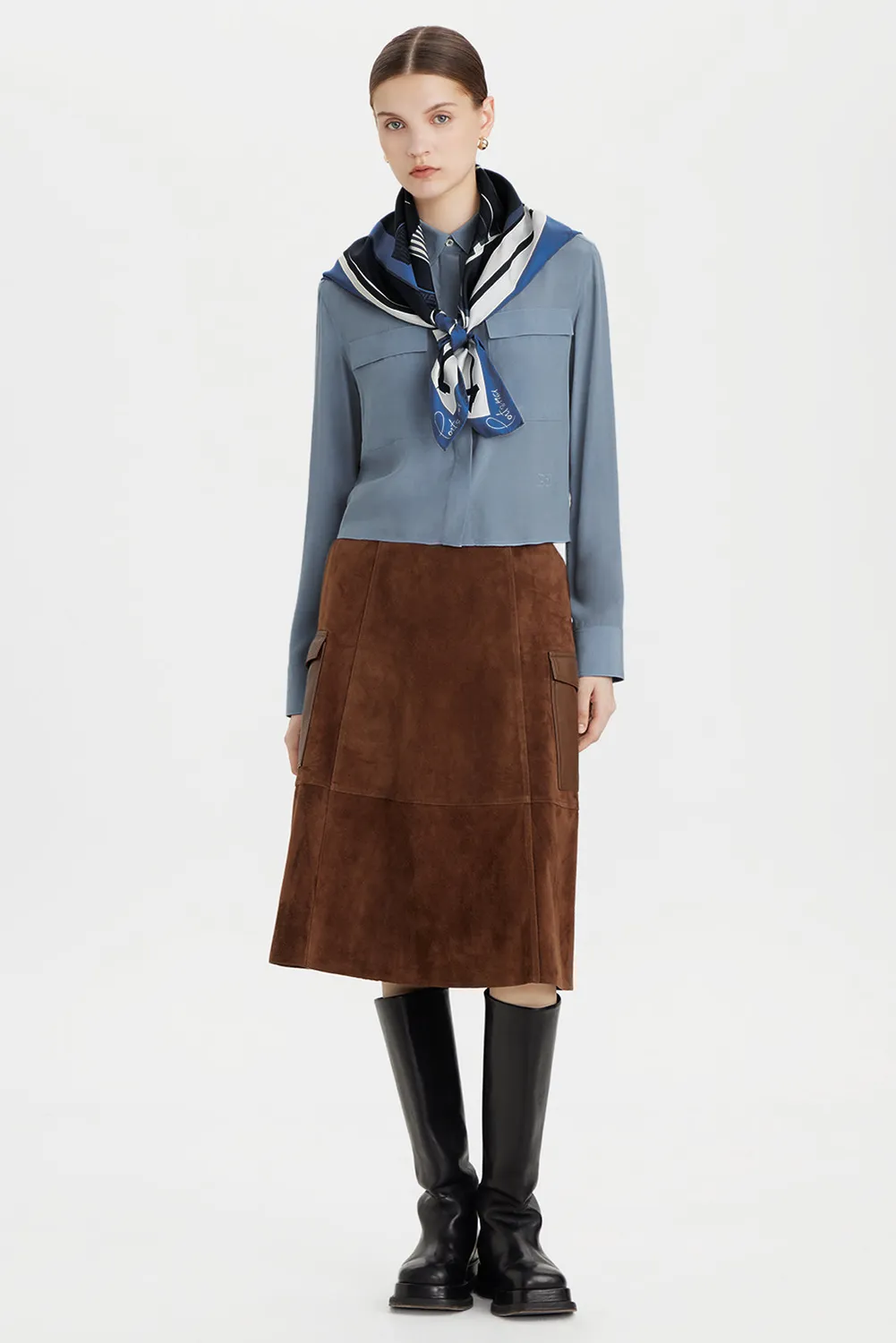 PORTS 1961 Cupro camicia cropped azzurra cupro