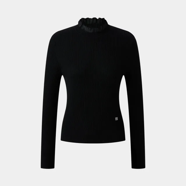 Ports Ruffle Turtleneck Knitwear maglia nera collo volant