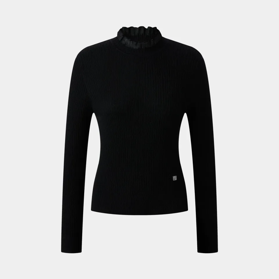 Ports Ruffle Turtleneck Knitwear maglia nera collo volant