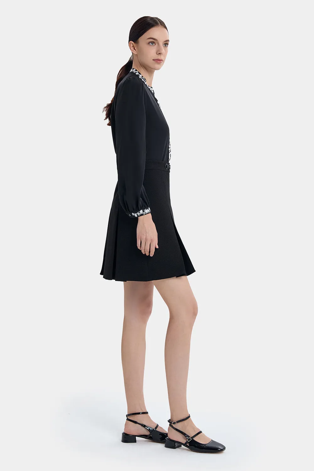 PORTS FW24 ST9B003UWS037 camicia nera seta 0 ricamo argento