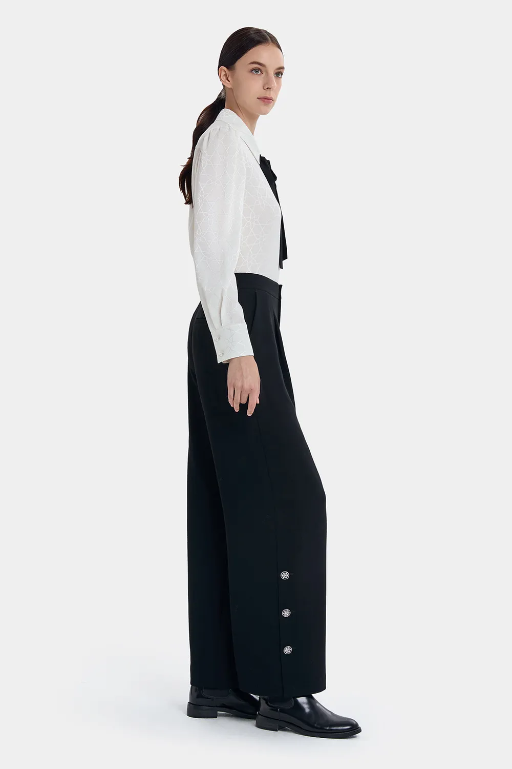 Ports Chic Black Ribbon camicia crema in seta