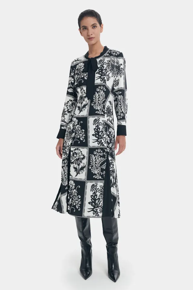 PORTS Retro Floral abito bianco nero 6