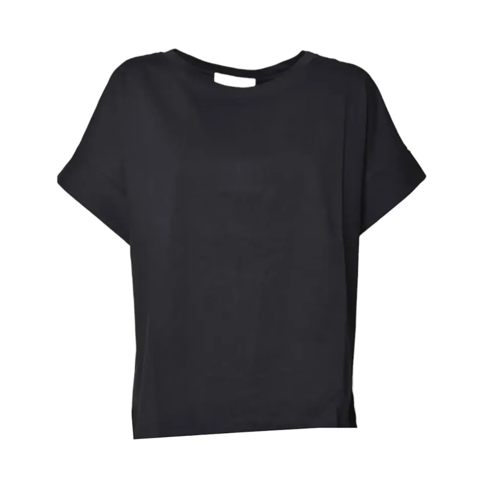 Solotre M1D0125A99 t-shirt donna nero cotone girocollo