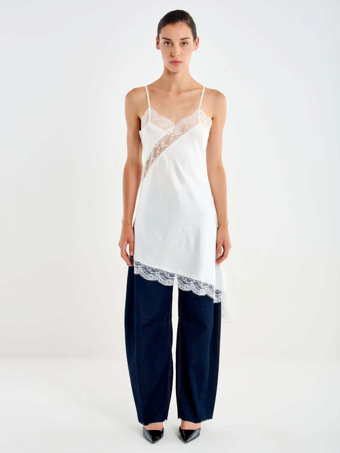 Vicolo abito mini bianco pizzo scollo a V viscosa