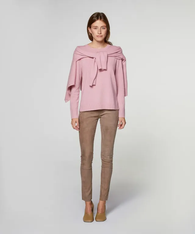 Rodier leggings pelle agnello tortora elasticizzati