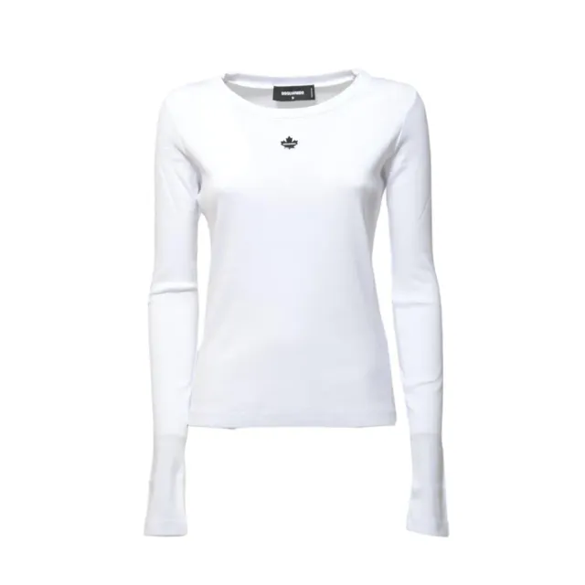 Dsquared2 S75GD0428D20021 t-shirt Maple Leaf bianca maniche lunghe