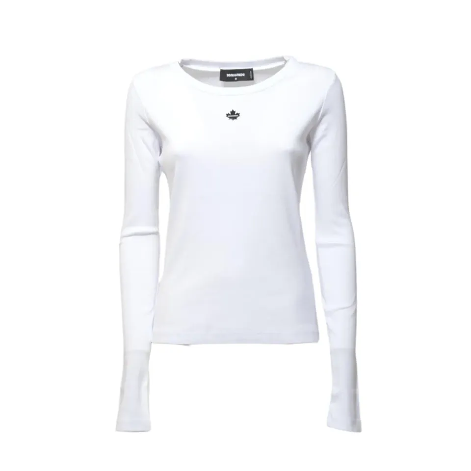Dsquared2 S75GD0428D20021 t-shirt Maple Leaf bianca maniche lunghe