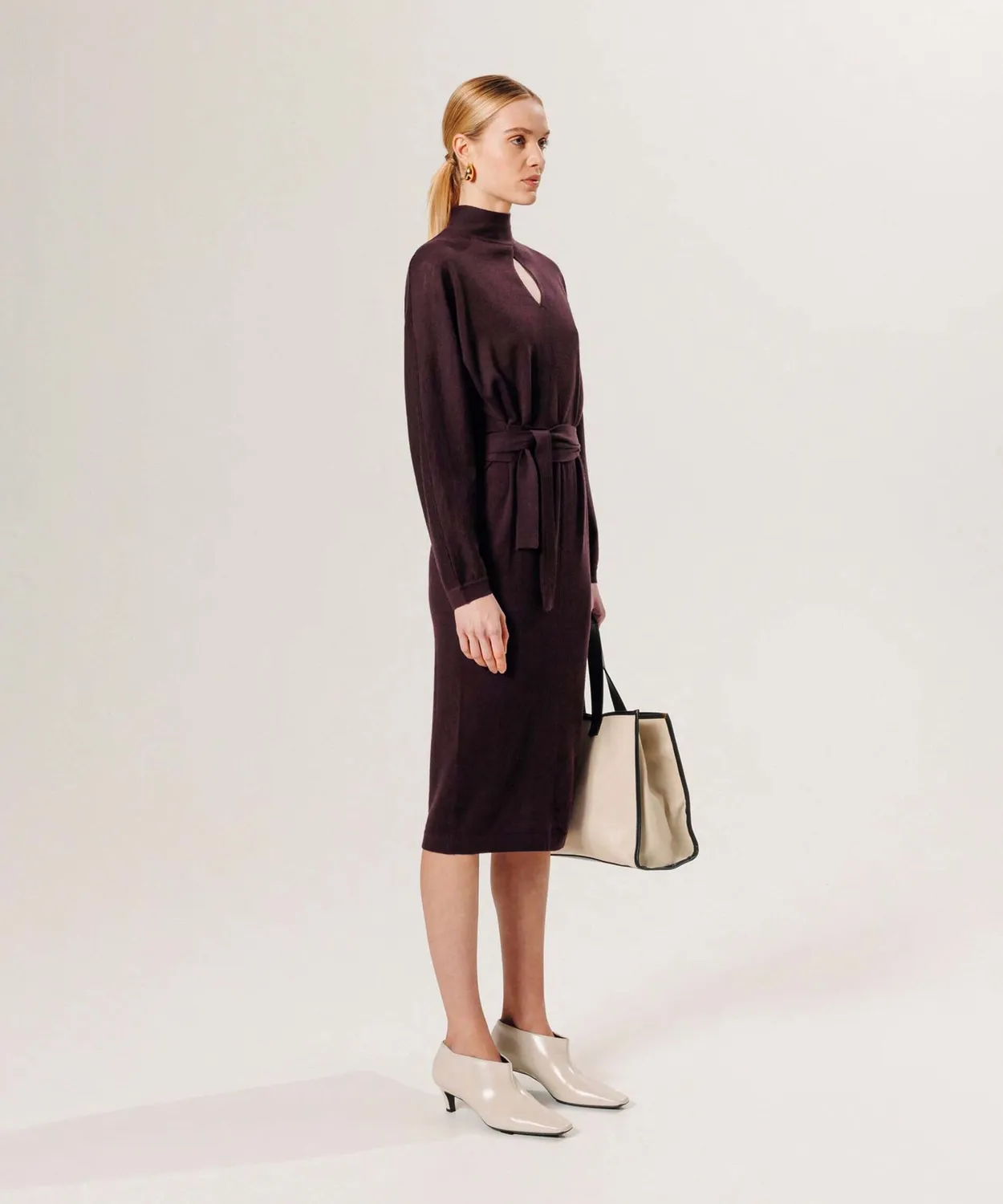 Rodier abito lungo lana merino melanzana donna