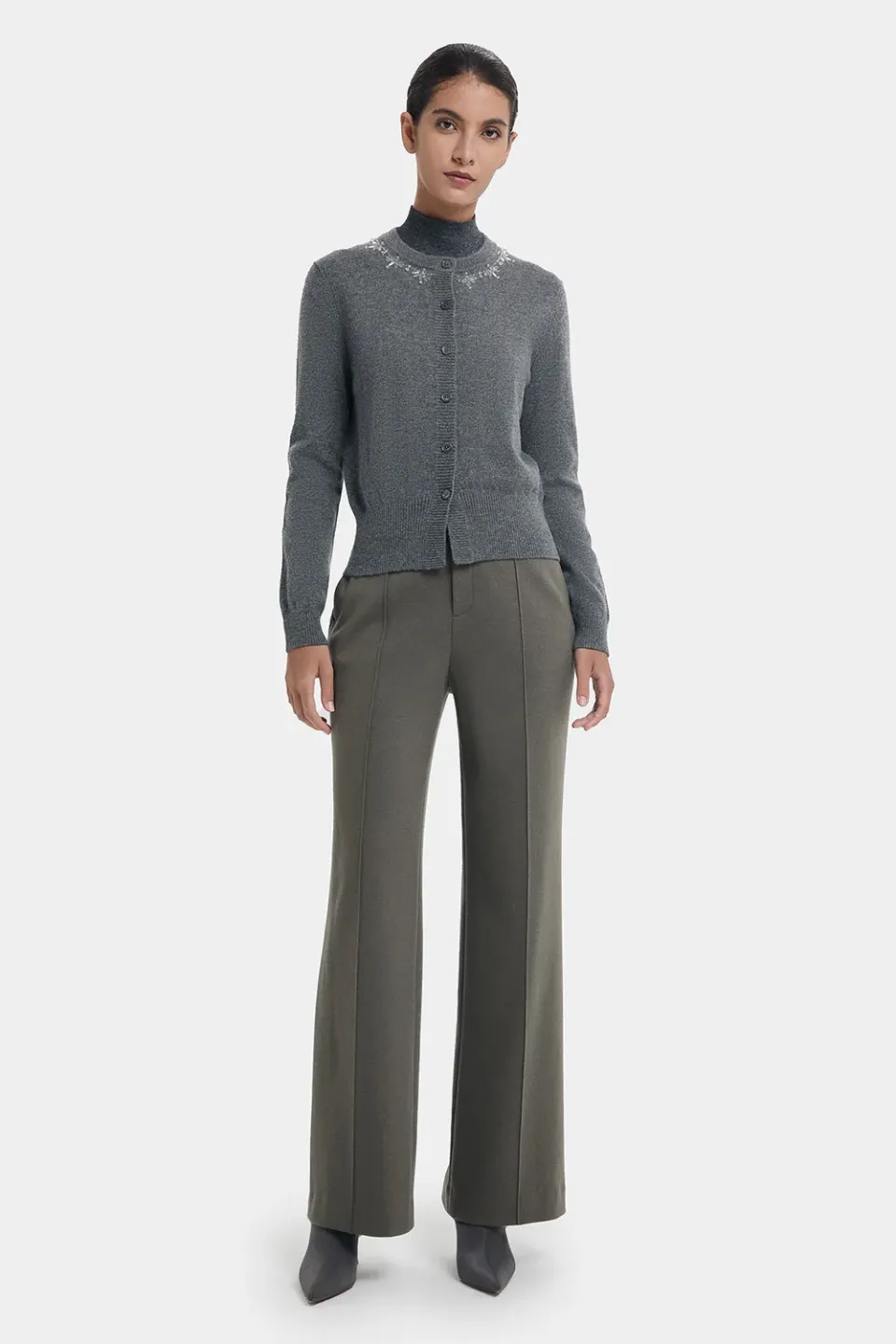 PORTS Crystal Snowflake cardigan grigio cashmere