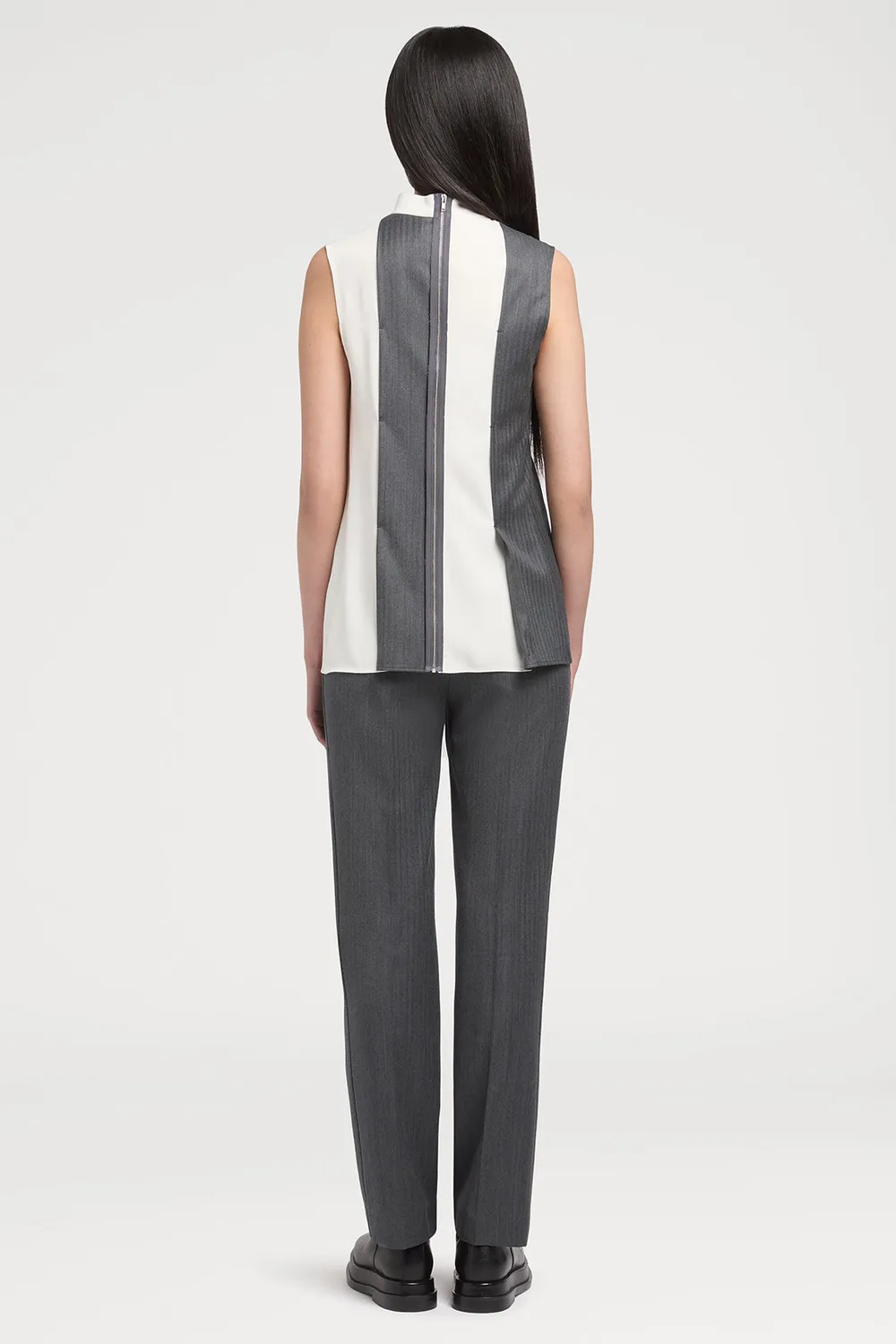 Ports 1961 Side Pleated Blouse camicia bianco-grigio pieghe