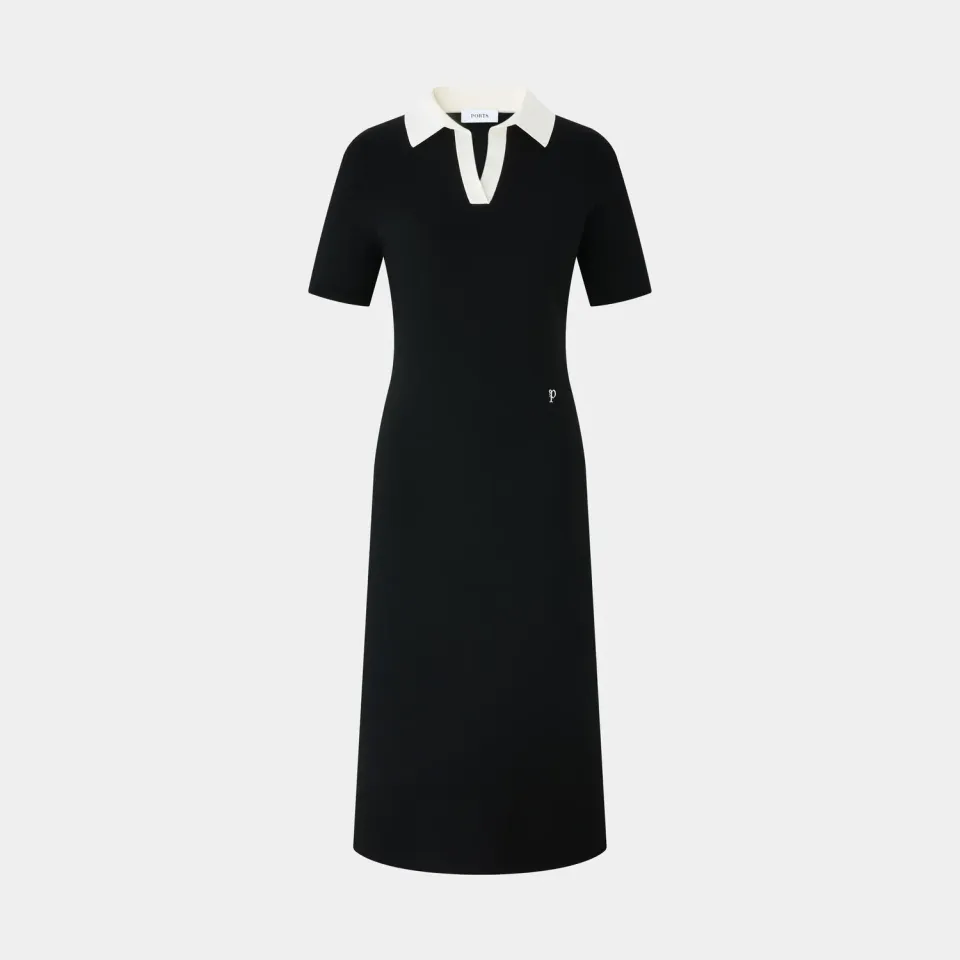 Ports LQ9K625WXF025 vestito polo nero contrasto