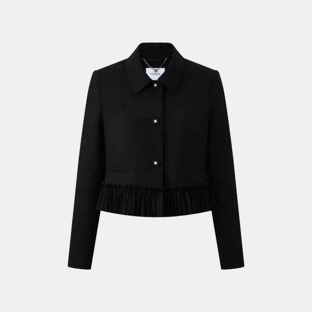 PORTS Peplum Button-Front giacca nera peplo bottoni argento