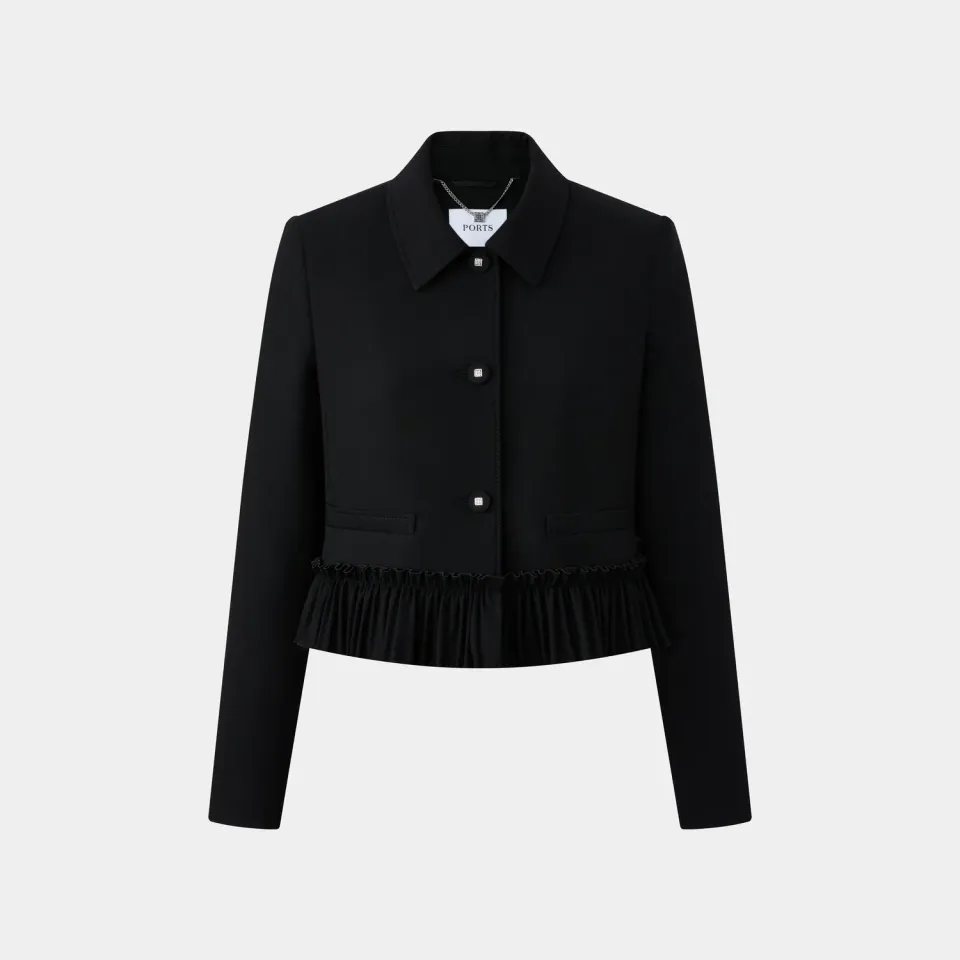 PORTS Peplum Button-Front giacca nera peplo bottoni argento