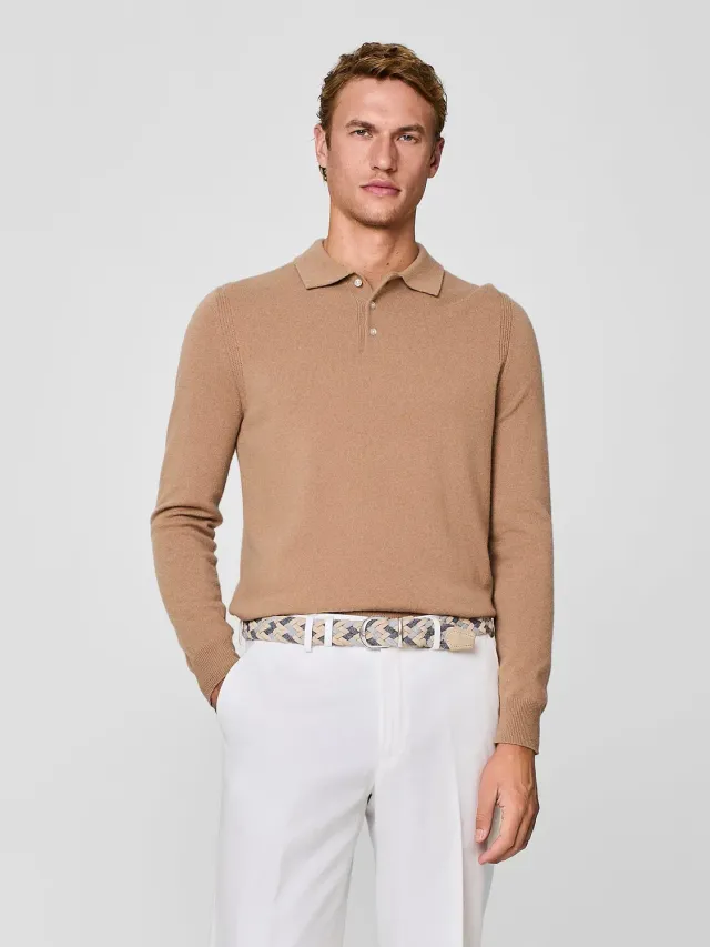 Paul Taylor polo cashmere cammello bottoni