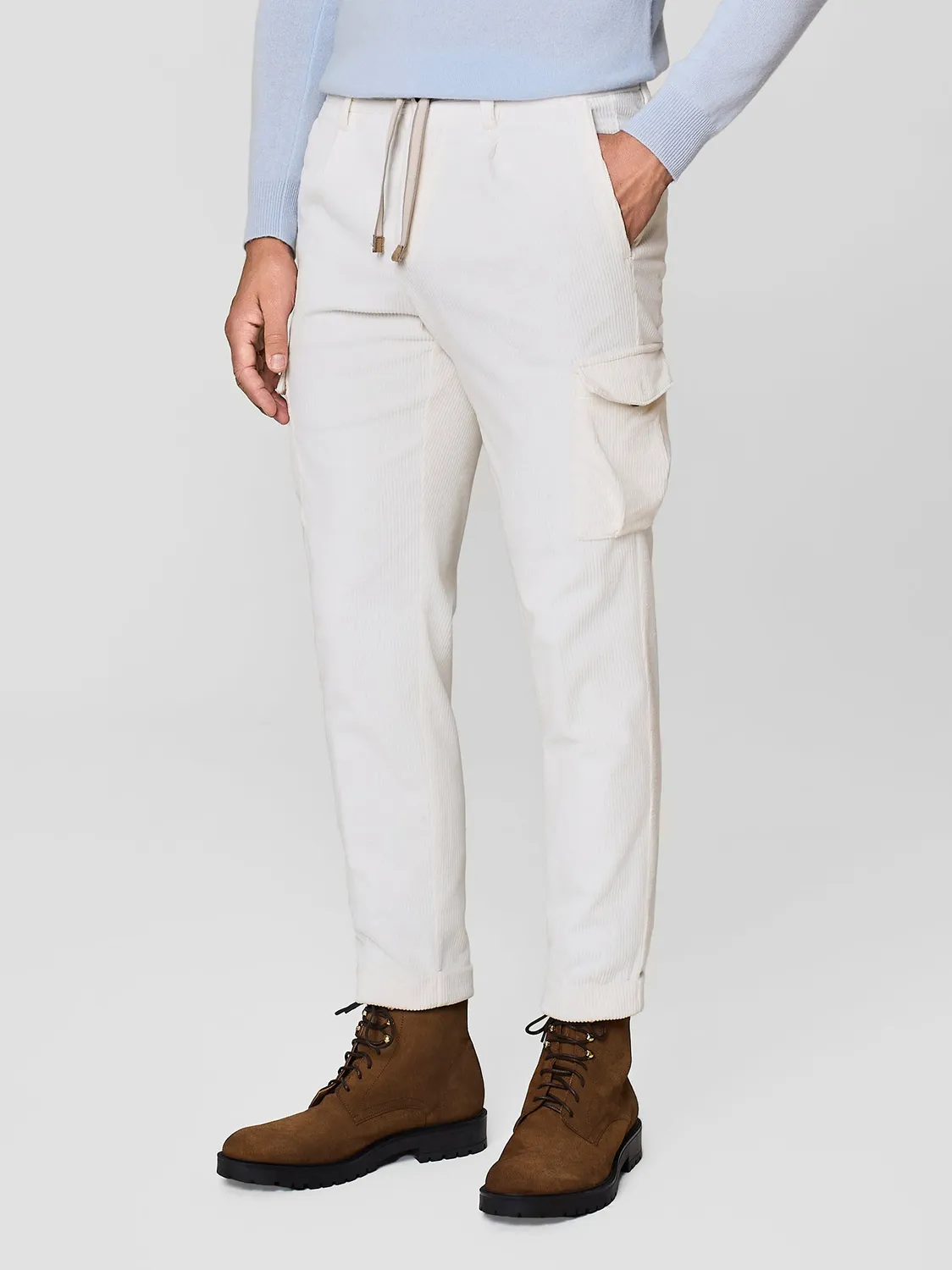 Paul Taylor pantalone velluto millerighe bianco tasconi