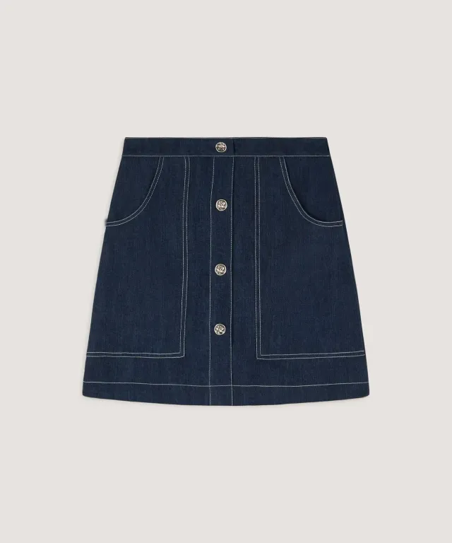 Rodier gonna corta denim blu bottoni made in Italy