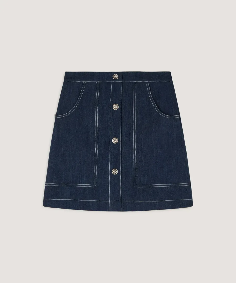Rodier gonna corta denim blu bottoni made in Italy