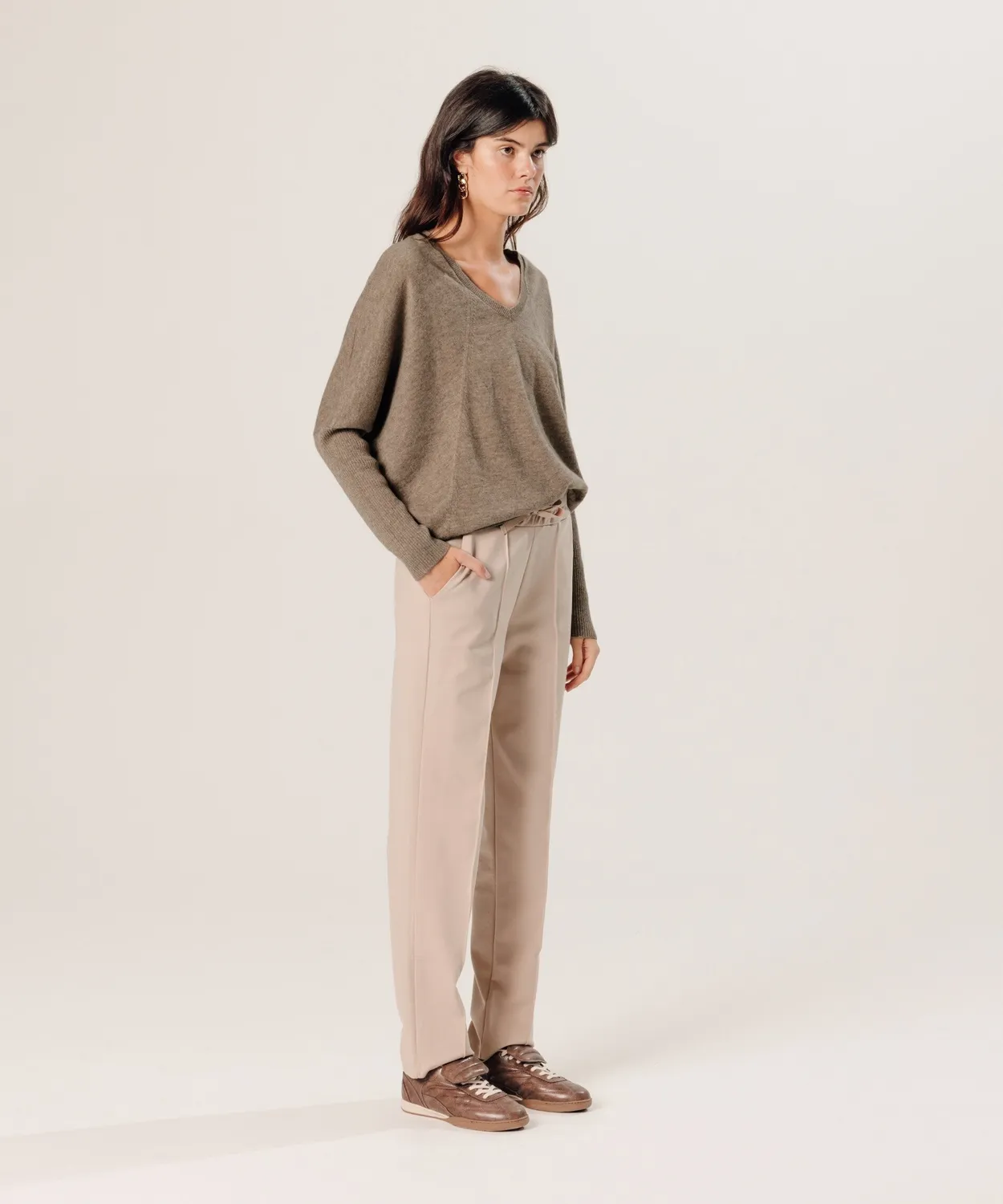 Rodier Maglione Oversize Scollo V Cashmere Beige 4 Fili