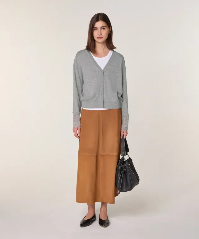 Rodier Cardigan Lana Merino Pizzo Grigio Scuro