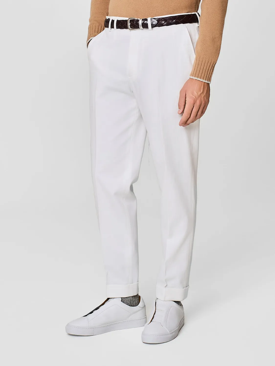 Paul Taylor pantalone wide fit bianco cotone sartoriale