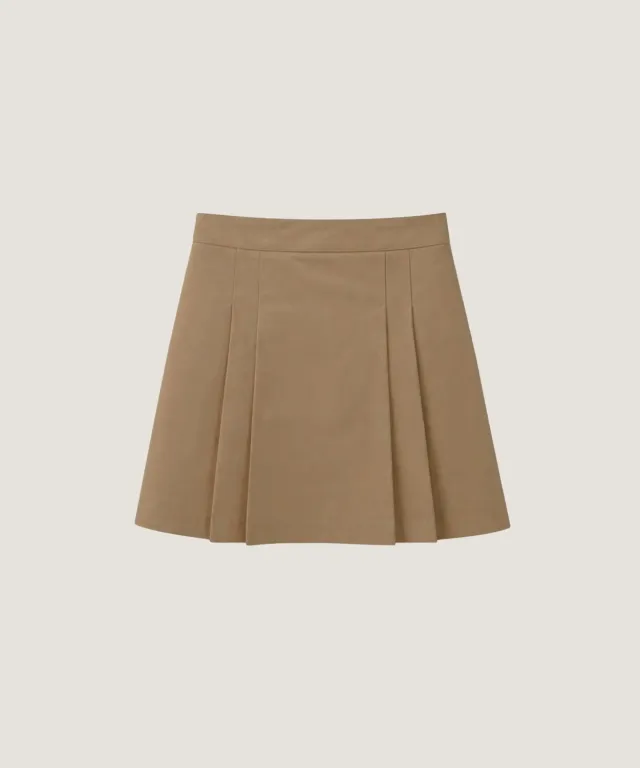 Rodier Minigonna cotone a pieghe beige scuro