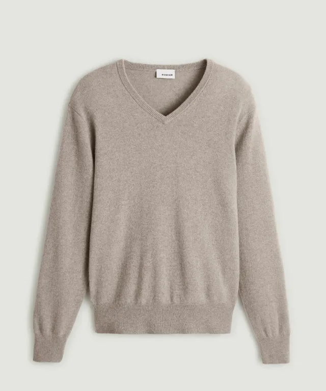 Rodier maglione cashmere uomo scollo V beige scuro