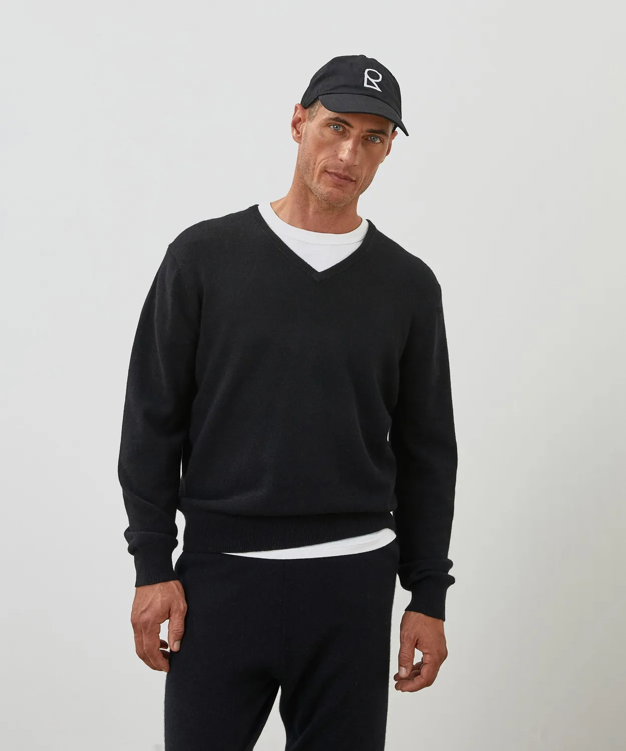 Rodier Maglione Scollo a V Cashmere Uomo Nero 100% Cashmere