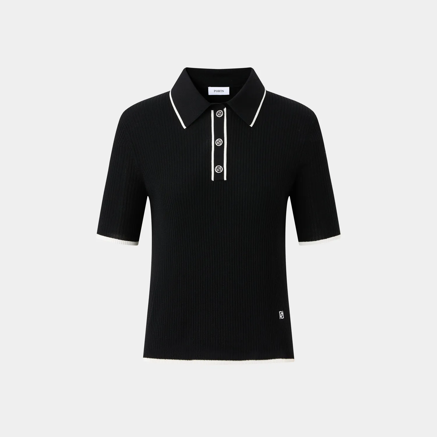 PORTS Silk Cashmere Contrast polo nera