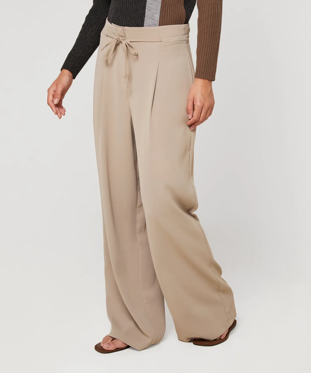 Rodier pantaloni larghi fluidi beige scuro gamba ampia