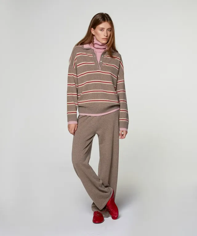 Rodier polo righe cashmere tortora donna