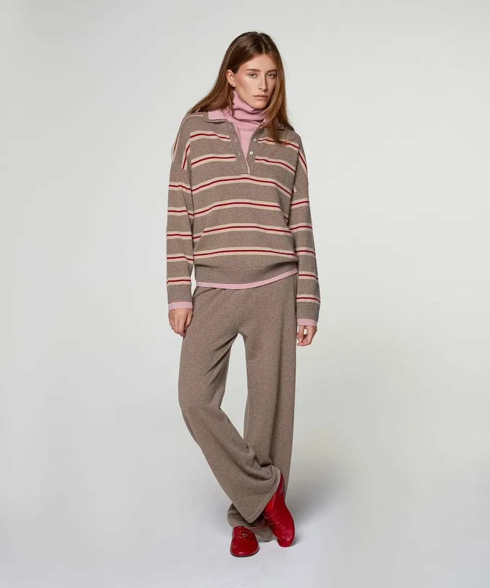 Rodier polo righe cashmere tortora donna