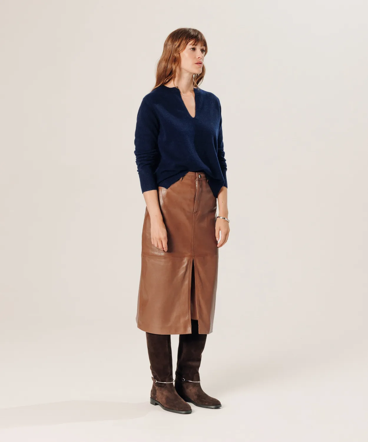 Rodier Maglia cashmere collo tunisino blu notte 2 fili