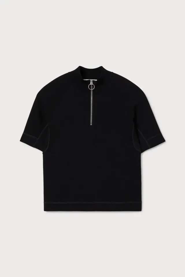 PORTS jumper half-zip viscosa nero manica corta