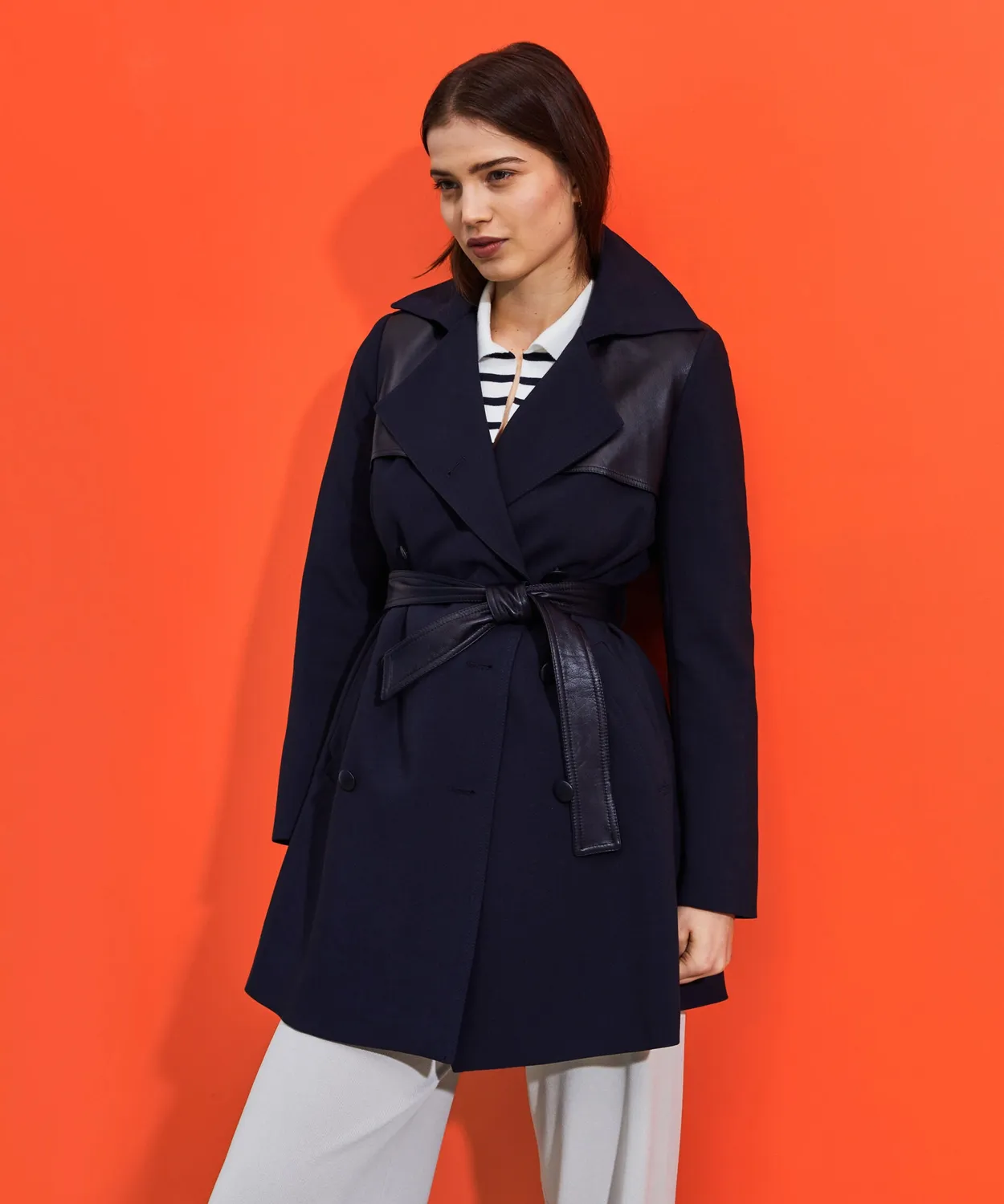 Rodier Trench Pelle Blu Marino Doppiopetto 38